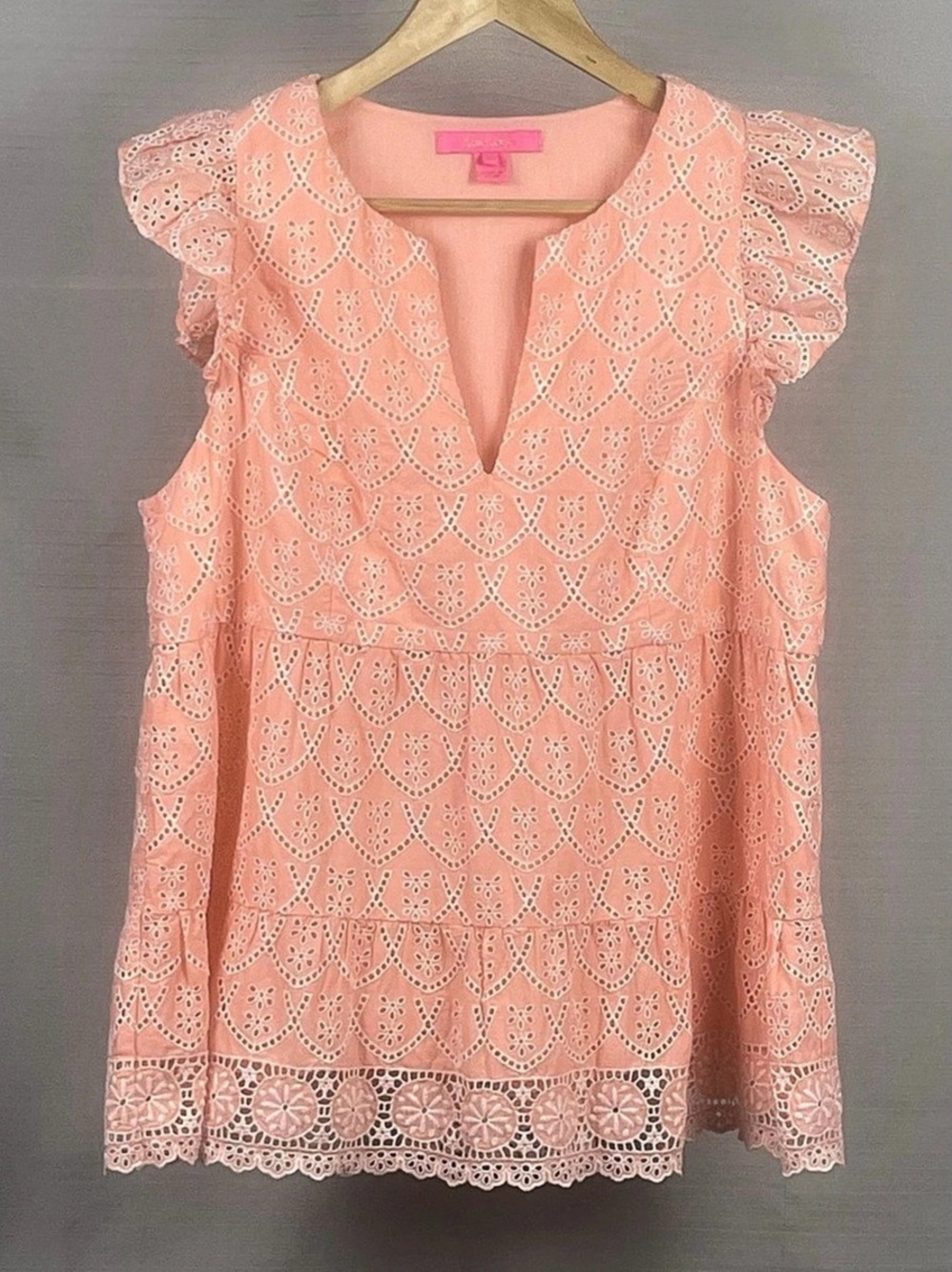 Lilly Pulitzer Peach Eyelet Ruffle Sleeve Dress 10